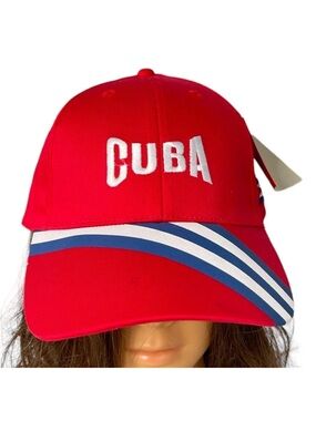 CUBA NWT Mens 6 Panel Baseball Cap Red Embroidered Bib Velcro Cotton OS